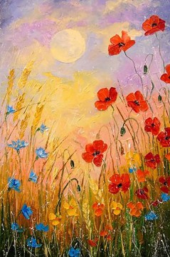 Artworks in 150 Subjects Painting - Wildflower sky sun flowers wall decor textured